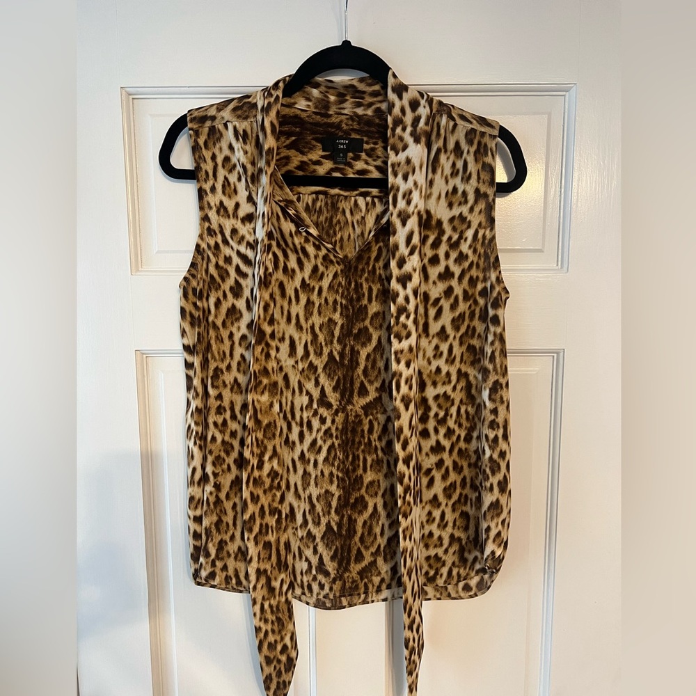 J.Crew 365 Leopard Print Tie-Neck Blouse